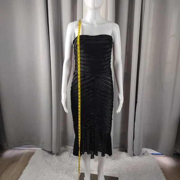 JS Collection Black Strapless Ruched Bodycon Midi Dress – Size Small (EST) - Picture 6 of 12